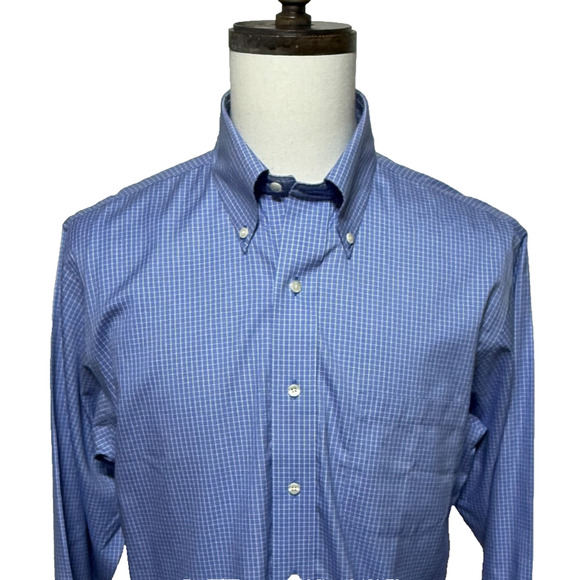 Brooks Brothers Dress Shirt Mens 16-32 Blue Plaid Slim Button Down Non Iron NWT - Picture 1 of 10